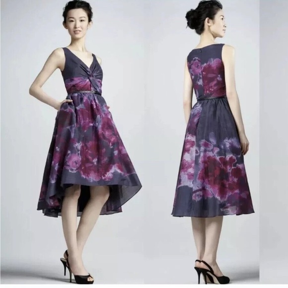 Lela Rose Neiman Marcus for Target Cotton Silk‎ Floral Midi Dress Size 6 Purple - Picture 1 of 8